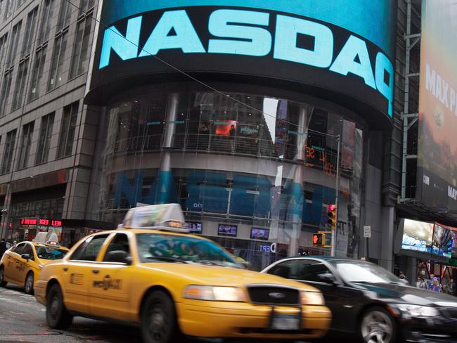 The Nasdaq Market site in New York's Times Square. The Nasdaq’s record-breaking run came to a sudden halt. Picture: AP