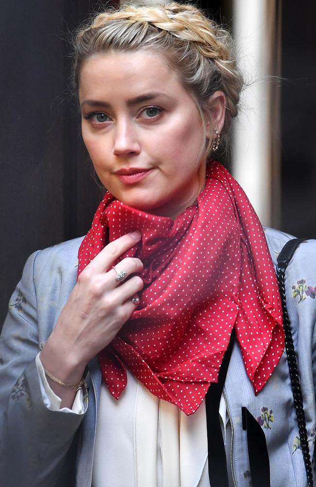 Amber Heard arrives at Royal Courts of Justice where she was on the stand in Johnny Depp’s libel case. Picture: Gareth Cattermole/Getty Images