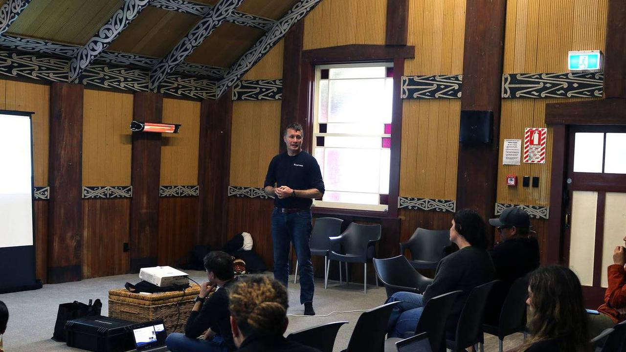 Tim Harwood at the Maketū wānanga. Picture: NZ Herald