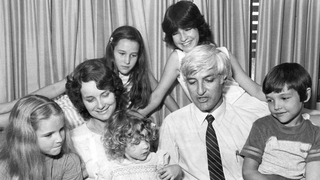 Federal politician Bob Katter and wife Susie with children Caroline, Olivia, Mary Jane, Eliza and Robbie in Bob's days as a State MP. Bob won the seat of Flinders in 1974 at age 29 and held it until 1992. The seat was later redrawn as Charters Towers, then Dalrymple, and now Traeger.