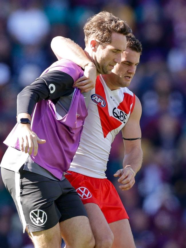 Tom Papley limped off with an ankle injury. (Photo by Russell Freeman/AFL Photos via Getty Images)