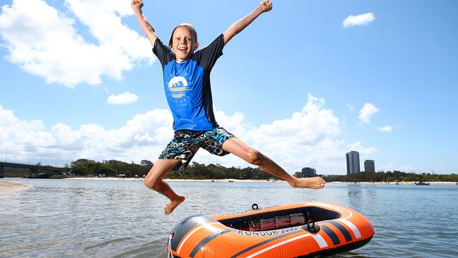 Phoenix Oxenbridge, 10, has some fun in the sun at Currumbin Alley. Picture: Adam Head