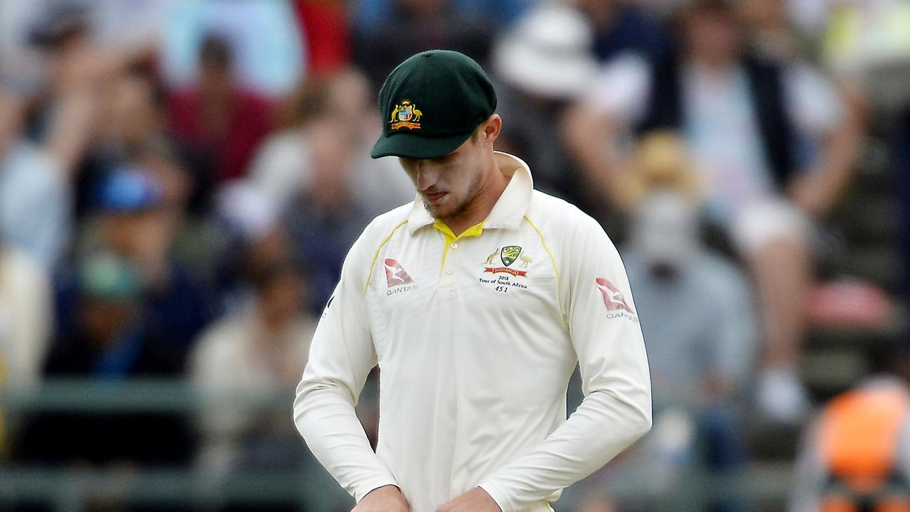 CAPE TOWN, SOUTH AFRICA - MARCH 24: Cameron Bancroft of Australia adjusts the front of his trousers during day 3 of the 3rd Sunfoil Test match between South Africa and Australia at PPC Newlands on March 24, 2018 in Cape Town, South Africa. (Photo by Ashley Vlotman/Gallo Images/Getty Images)