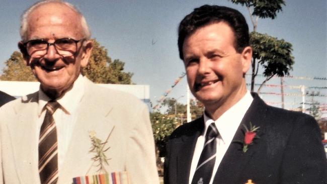 Arn and son Phil Hannaford on Anzac Day 1993.