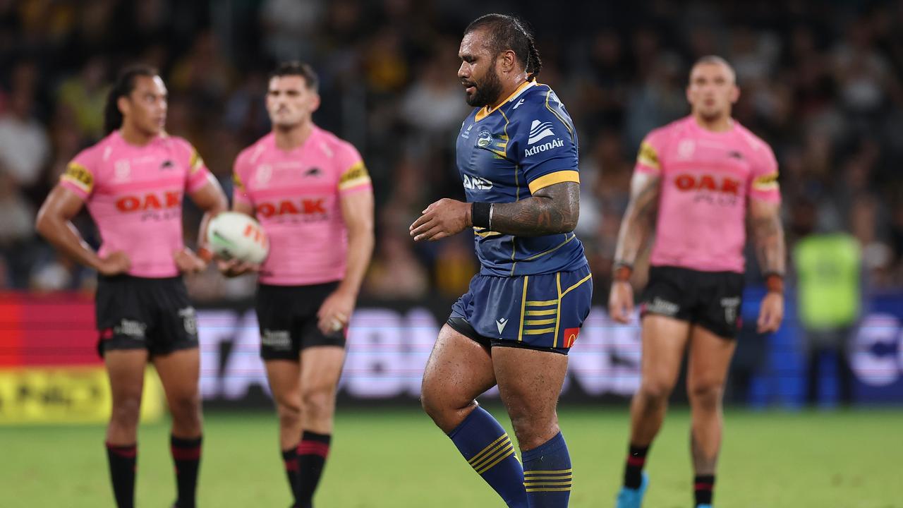 Junior Paulo was sent to the sin bin for his high shot, and now faces a two-week ban. Picture: Getty Images