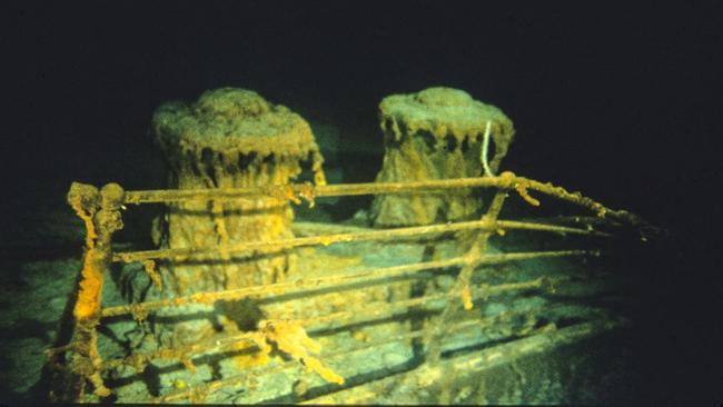 Authorities believe the submarine could be trapped in Titanic wreckage. Picture: Woods Hole Oceanographic Institution / AFP