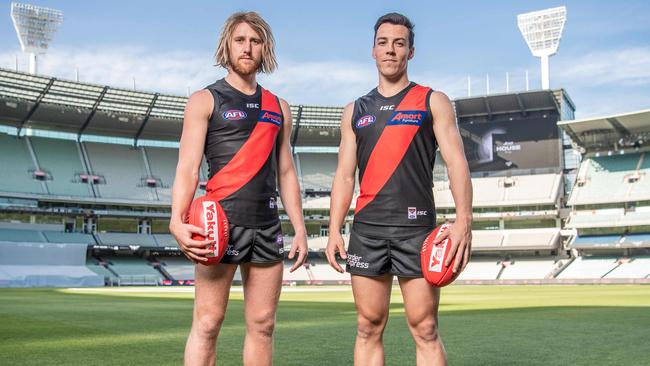 Essendon captain Dyson Heppell will be partnered in the midfield by star GWS recruit Dylan Shiel. Picture: Jason Edwards