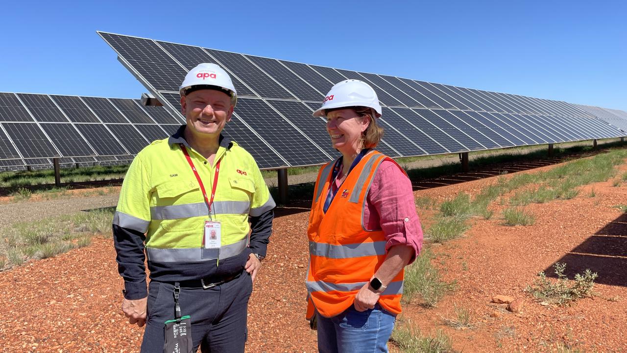 APA's Sam Floriani with Mount Isa City Council Mayor Peta MacRae at APA's Dugald River Solar Farm