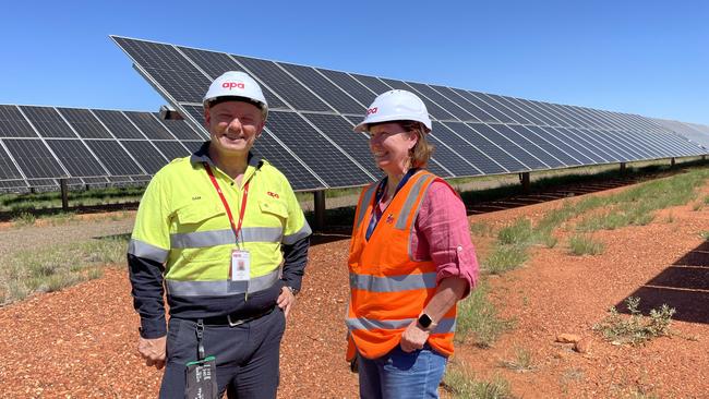 APA's Sam Floriani with Mount Isa City Council Mayor Peta MacRae at APA's Dugald River Solar Farm