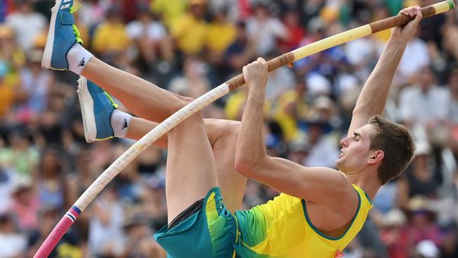 Cedric Dubler in action in the pole vault.