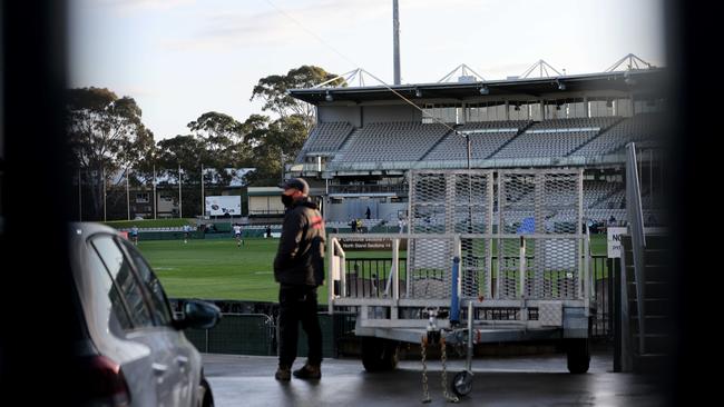 The Sharks play the Warriors at an empty Jubilee Stadium in Kogarah. Picture: Damian Shaw