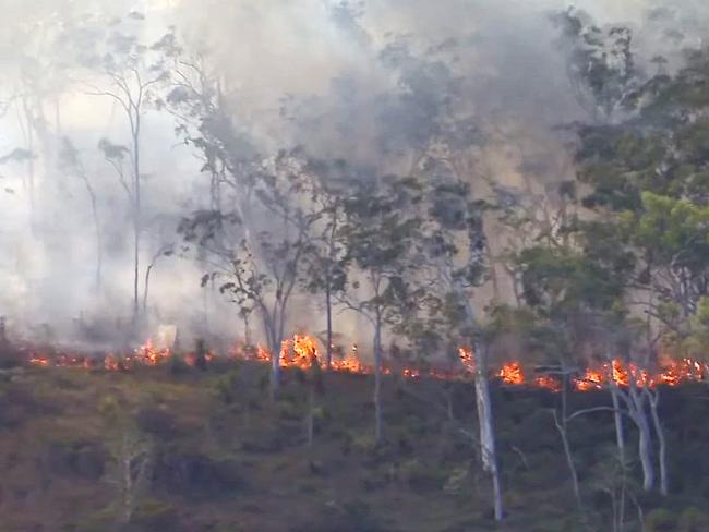 Aerial shots of a bushfire at Beerwah near Mawsons Rd. Photo - Ch 7