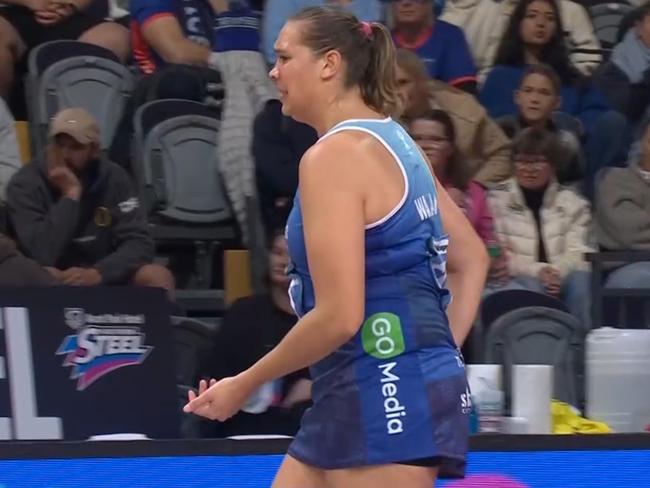 Wallam leaving the court after suffering a nasty wrist injury. Picture: Sky Sports New Zealand