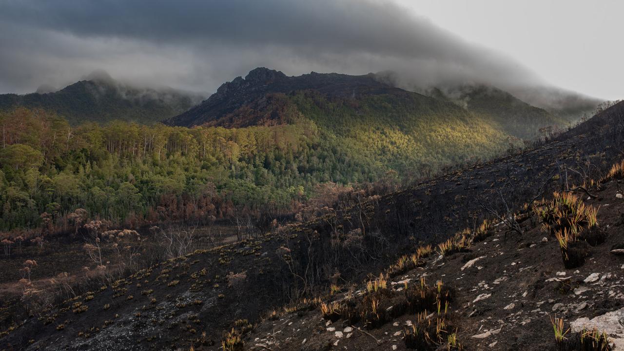 Burnt slopes. Images taken after the recent bushfires in southern Tasmania. Picture: GEOFF MURRAY ***SUPPLIED WITH PERMISSION FROM PHOTOGRAPHER FOR ONE TIME USE PRINT AND ONLINE***