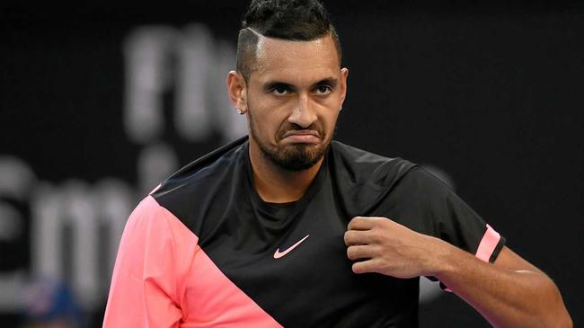 Nick Kyrgios of Australia in reacts against Rogerio Dutra Silva  during round one, on day one of the Australian Open tennis tournament, in Melbourne, Monday, January 15, 2018. (AAP Image/Dean Lewins) NO ARCHIVING, EDITORIAL USE ONLY. Picture: DEAN LEWINS