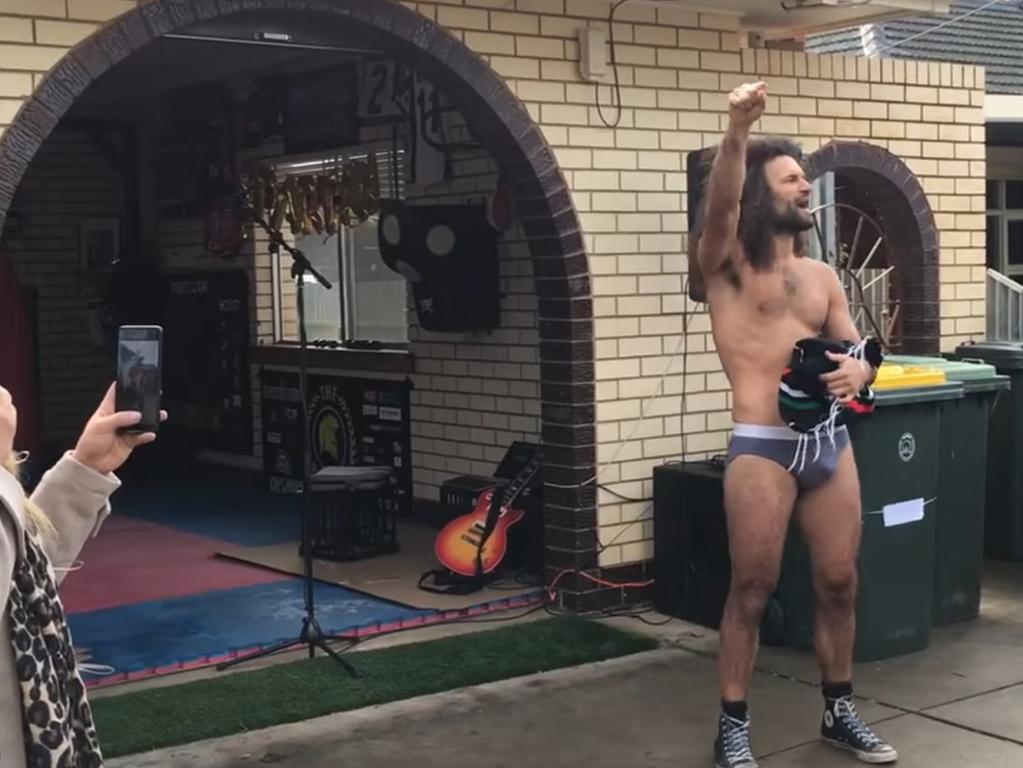 Savas "Subb" Caruso performs every Sunday afternoon in the driveway of his Salisbury Downs home in nothing but his underwear. Picture: Facebook via NCA NewsWire