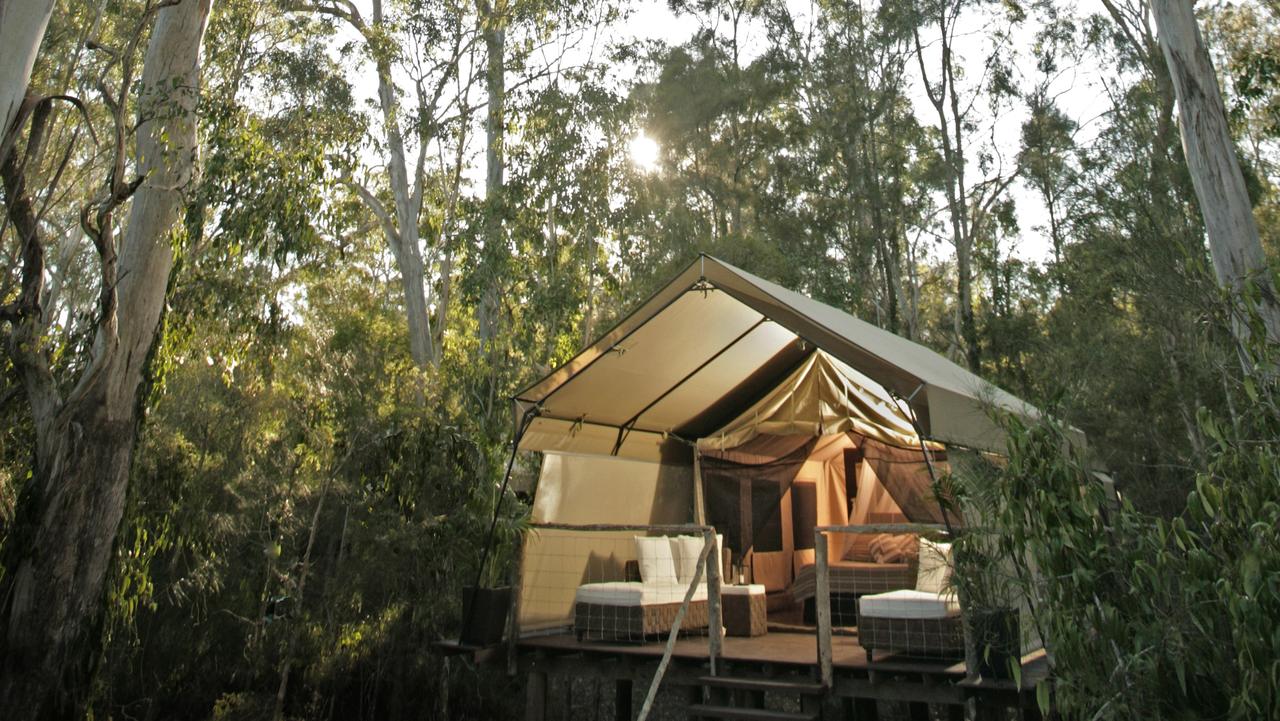 One of the luxury tents at Paperbark Camp, located in the bush near Jervis Bay. Picture: Brad Watts