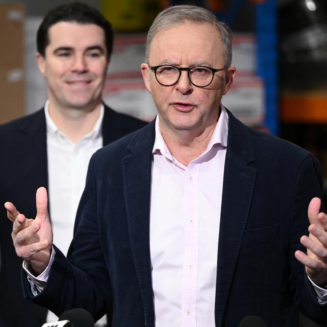 Prime Minister Anthony Albanese and Gellibrand MP Tim Watts. (AAP Image/Joel Carrett) NO ARCHIVING