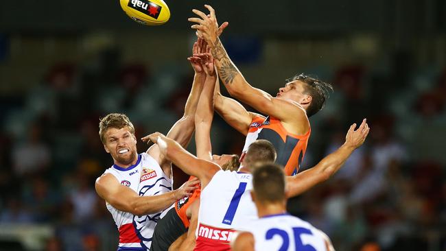 Rory Lobb flies for a mark against the Western Bulldogs.