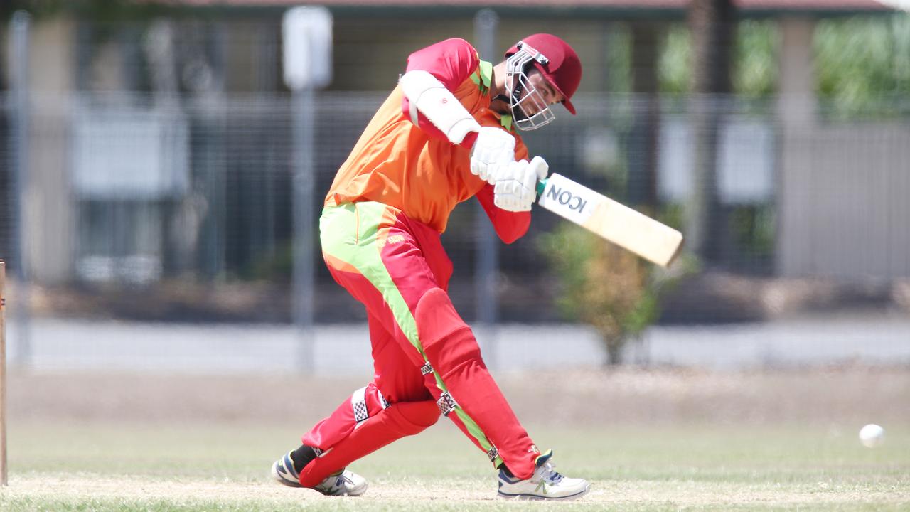 Action from the Cricket Far North match between Rovers and Cassowary Coast, held at Griffiths Park, Manunda. Cassowary Coast’s Luke McAvoy puts in a solid hit. PICTURE: BRENDAN RADKE