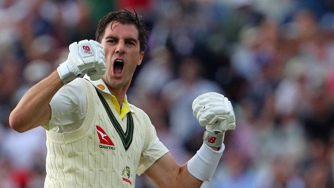 Australia captain Pat Cummins celebrates victory against England in the Ashes first Test at Edgbaston. Picture: AFP