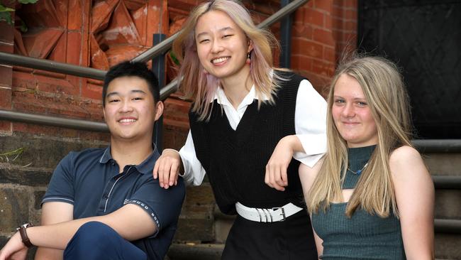 Pembroke School’s Jerry Sun, Yuhan Wang and Emma Guenther. Picture: Dean Martin