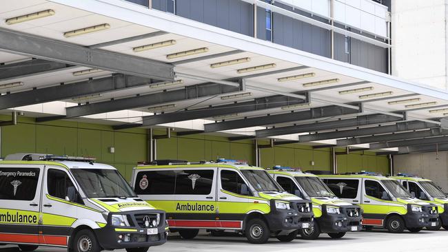 Ambulances ramped outside the emergency room at Sunshine Coast University Hospital. Picture: Patrick Woods.