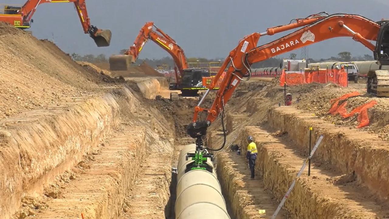 Pipes are being laid for the 28km second stage of the Haughton Pipeline project. Picture: Supplied.