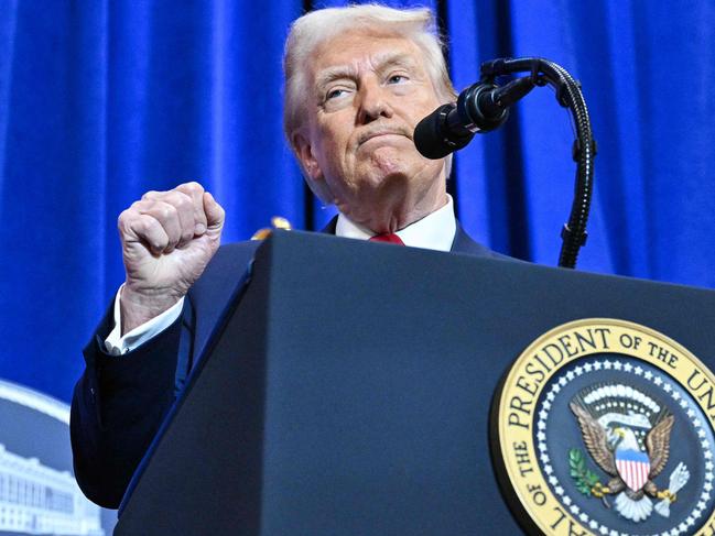 US President Donald Trump speaks at the Department of Justice in Washington, DC. Picture: Roberto Schmidt/AFP