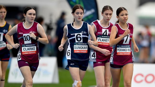 Athletes compete in the Girls U14 1500m Walk.