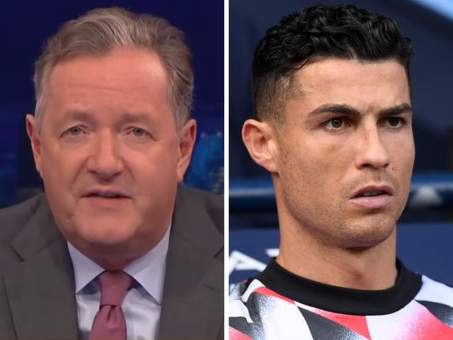 Piers speaks out on Ronaldo’s MU exit. Picture: Piers Morgan Uncensored/Sky News; Laurence Griffiths/Getty Images