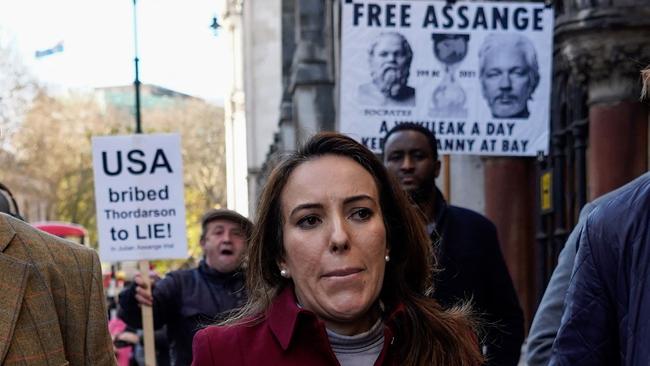 Julian Assange’s partner Stella Moris joins protesters outside the Royal Courts of Justice in London earlier this month. Picture: AFP