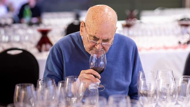 James Halliday tastes a Grange at Penfolds Magill Estate.