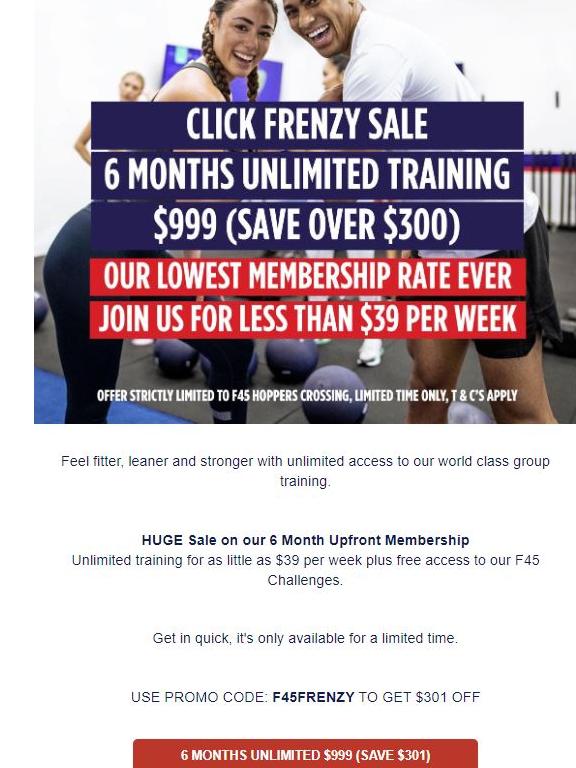 The offer Jane was sent last year before the gym collapsed.