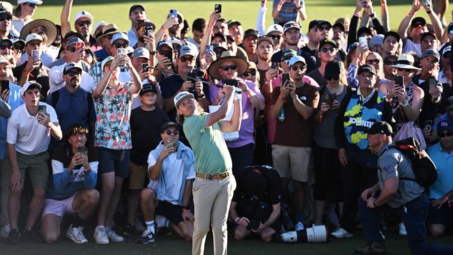 ADELAIDE, AUSTRALIA - APRIL 21: Cameron Smith captain of the Ripper GC hits onto the 18th green during day one of Liv Golf Adelaide at The Grange Golf Course on April 21, 2023 in Adelaide, Australia. (Photo by Mark Brake/Getty Images)