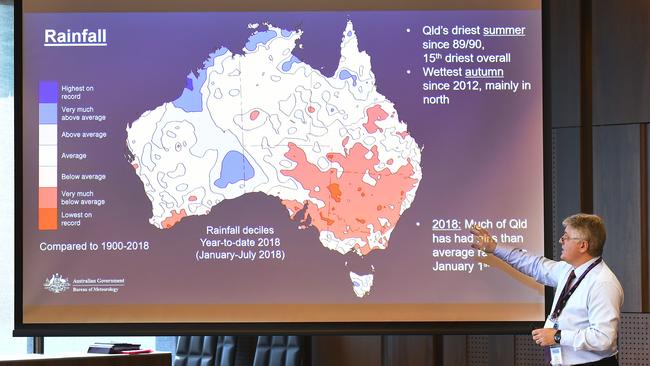 State Manager of Bureau of Meteorology Bruce Gunn gives a drought briefing this week. Picture: AAP