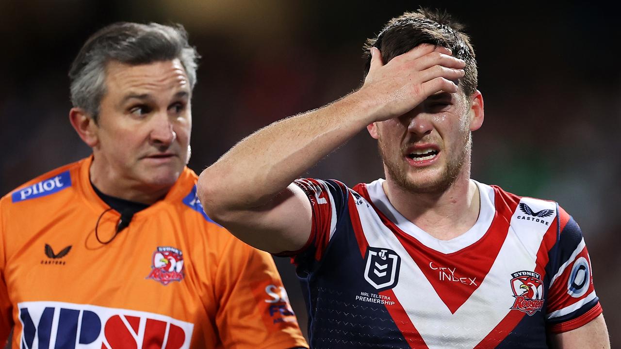 Luke Keary didn’t return to the field after copping a head knock. Picture: Mark Kolbe/Getty Images