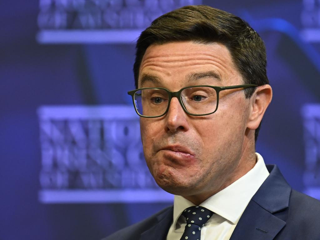 David Littleproud had a tough time explaining how a nuclear reactor in Victoria would receive a water supply, but was adamant Labor has drastically overblown the projected cost to build reactors in Australia. Picture: NewsWire / Martin Ollman