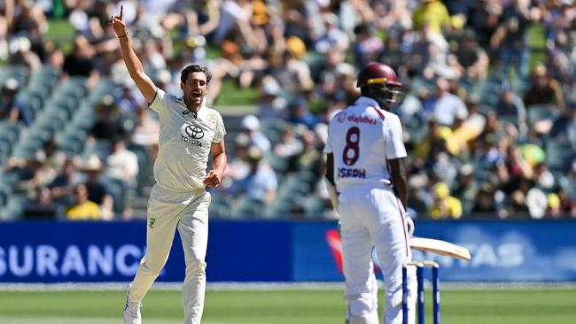 If Mitchell Starc plays every Test between now and the third Test, his 100th match will be played in the West Indies. Picture: Izhar Khan / AFP