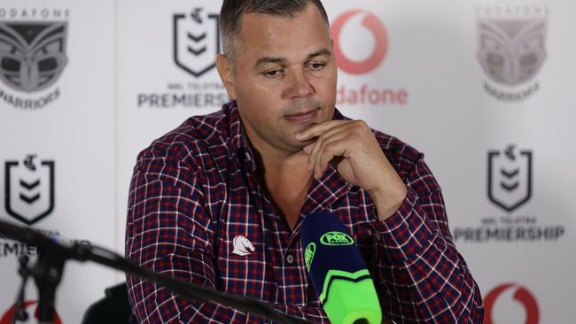 GOSFORD, AUSTRALIA – JULY 04: Broncos coach Anthony Seibold speaks at a press conference after the round eight NRL match between the New Zealand Warriors and the Brisbane Broncos at Central Coast Stadium on July 04, 2020 in Gosford, Australia. (Photo by Mark Metcalfe/Getty Images)