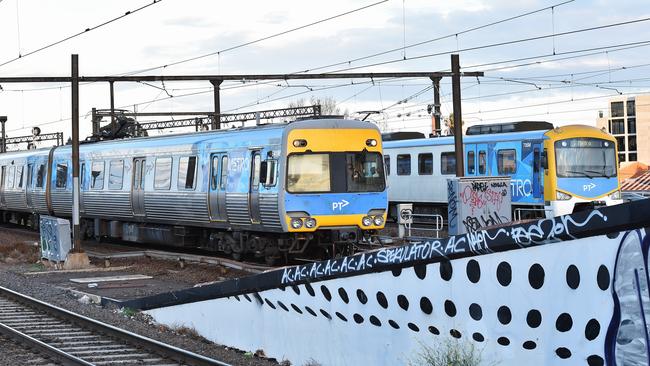 Trains sit idle at Richmond station. Picture: Jake Nowakowski