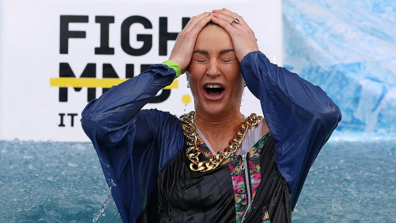 The athlete reacts after she was dunked. Picture: Michael Klein