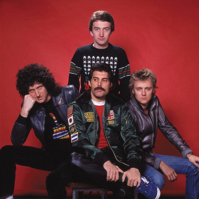 Queen band members in Tokyo, 1981: Brian May, left, Freddie Mercury, Roger Taylor and John Deacon, back. Picture: Getty Images