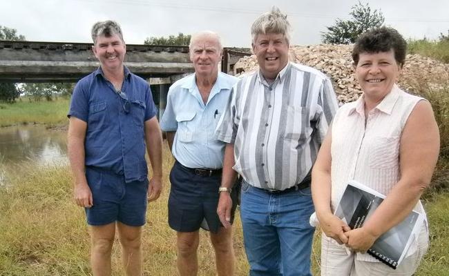 Ann Bichel, Ian Rickuss MP, Bert Flanagan, and Geoff Turnbull are all Forrest Hill residents, who are discussing the Queensland Flood Commission Report. . Picture: Contributed