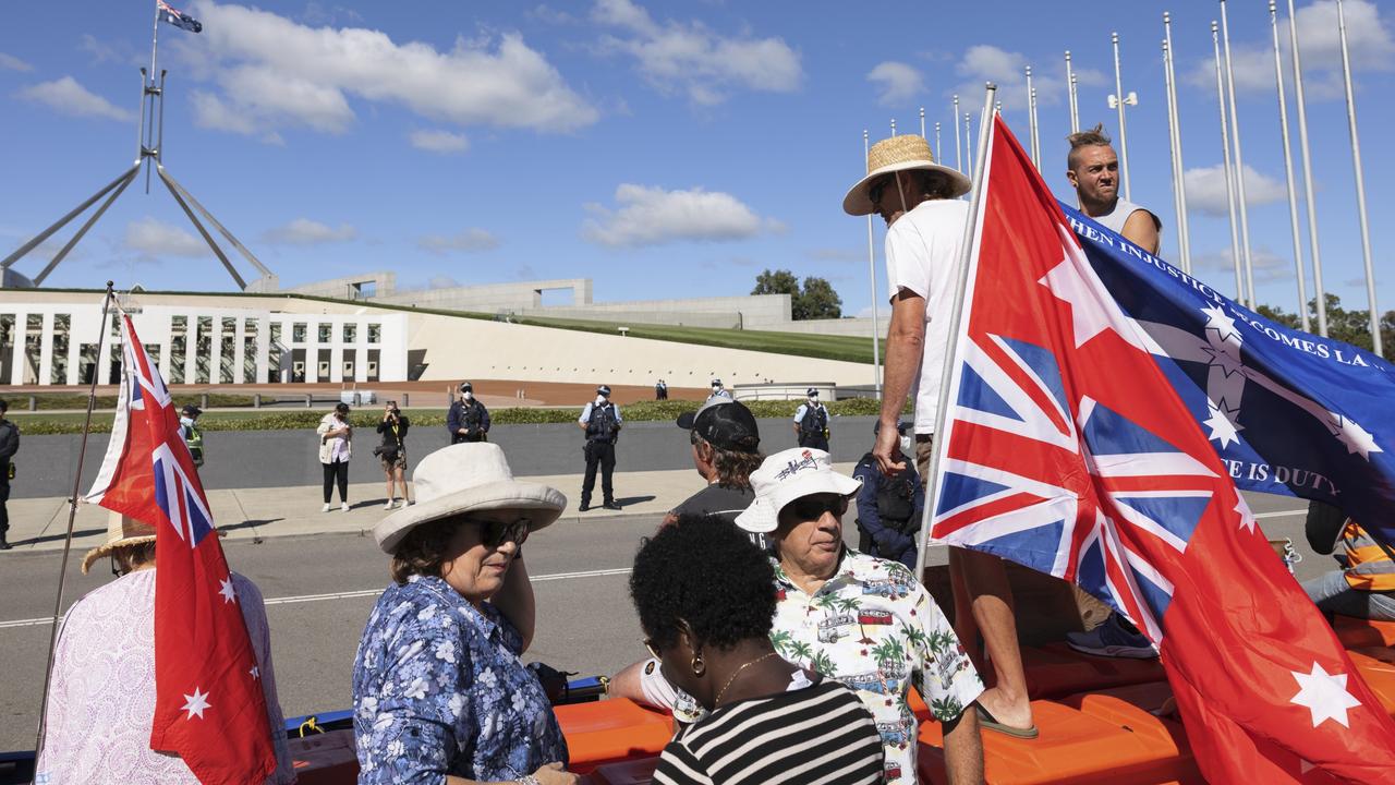 The first of today’s protesters arriving. Picture: Brook Mitchell/Getty Images