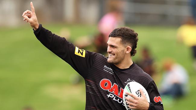 Nathan Cleary is on track to overtake the greatest halfbacks in the game. Picture: Mark Kolbe/Getty Images