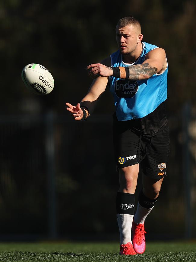 Tigers Sam McIntyre during Wests Tigers NRL training at St Lukes Park North, Concord. Picture: Brett Costello