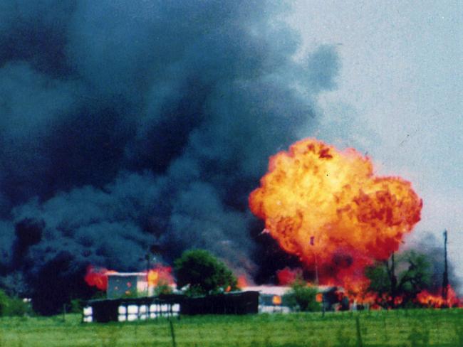 Explosion and fire at Branch Davidian cult compound in Waco, Texas, in 1993. Picture: Supplied