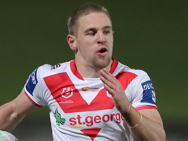 SYDNEY, AUSTRALIA - JULY 12: Matthew Dufty of the Dragons makes a break during the round nine NRL match between the St George Illawarra Dragons and the Manly Sea Eagles at Netstrata Jubilee Stadium on July 12, 2020 in Sydney, Australia. (Photo by Matt King/Getty Images)