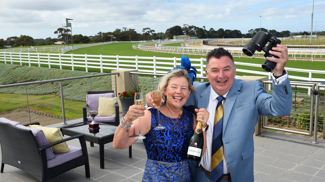 Sue and Nick Hassett’s back deck is super close to the action at Mornington Racecourse. The house is for sale. Picture: Josie Hayden